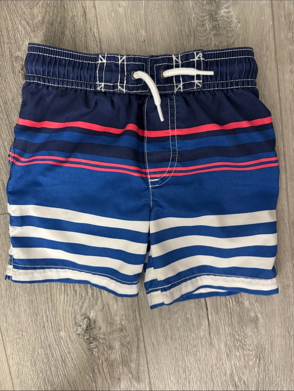 Carter's Kids Swim Trunks - Multicolor Fish Print + Blue Stripes Size 2T